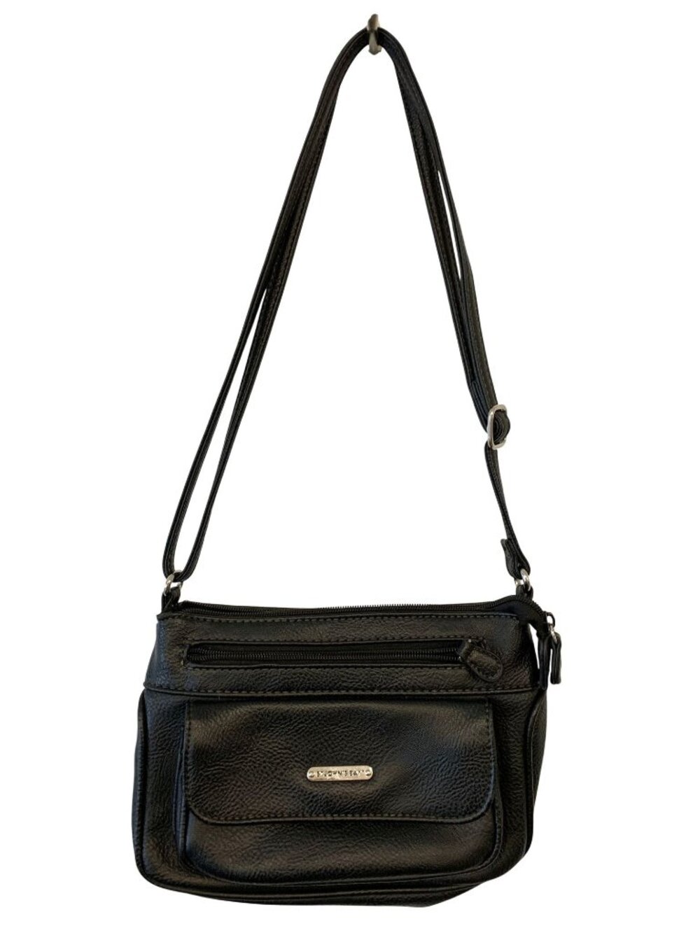 St. Johns Bay Black NonLeather Shoulder Crossbody Bag Purse Adjustable Strap
